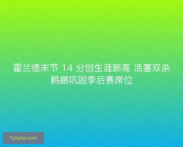 霍兰德末节 14 分创生涯新高 活塞双杀鹈鹕巩固季后赛席位