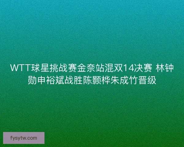 WTT球星挑战赛金奈站混双14决赛 林钟勋申裕斌战胜陈颢桦朱成竹晋级